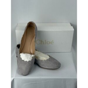 Chloe Ballet Flats Scalloped Suede Leather Slip On Shoes Size‎ 8 w/ Dust Bags